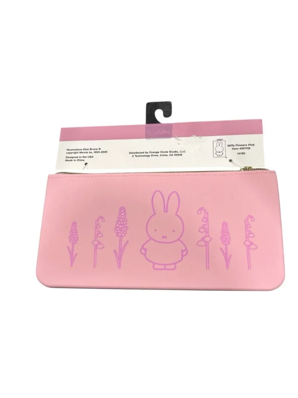 Miffy Pink Floral Pencil Pouch With Zipper Closure 8.75 X 4.5 Inches Durable Des